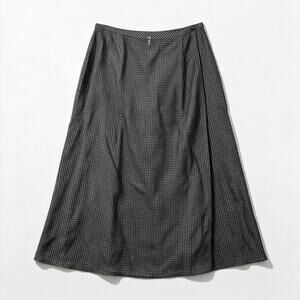 NEW Eileen Fisher XL Organic Linen Gray Black Check Wrap Skirt Lagenlook Casual